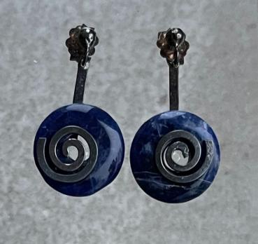 Donut Ohrstecker - Steinsorte Sodalith an 925er Silber-Spirale, 1 Paar